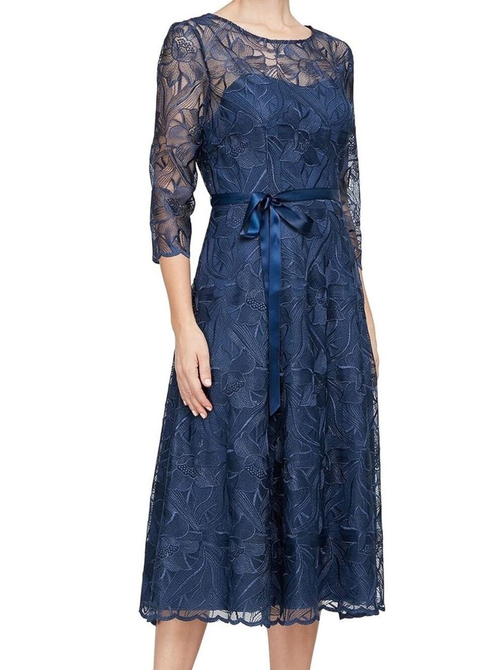Alex Evenings Embroidered Floral Sheer Midi Dress Womens L Mother of the Bride